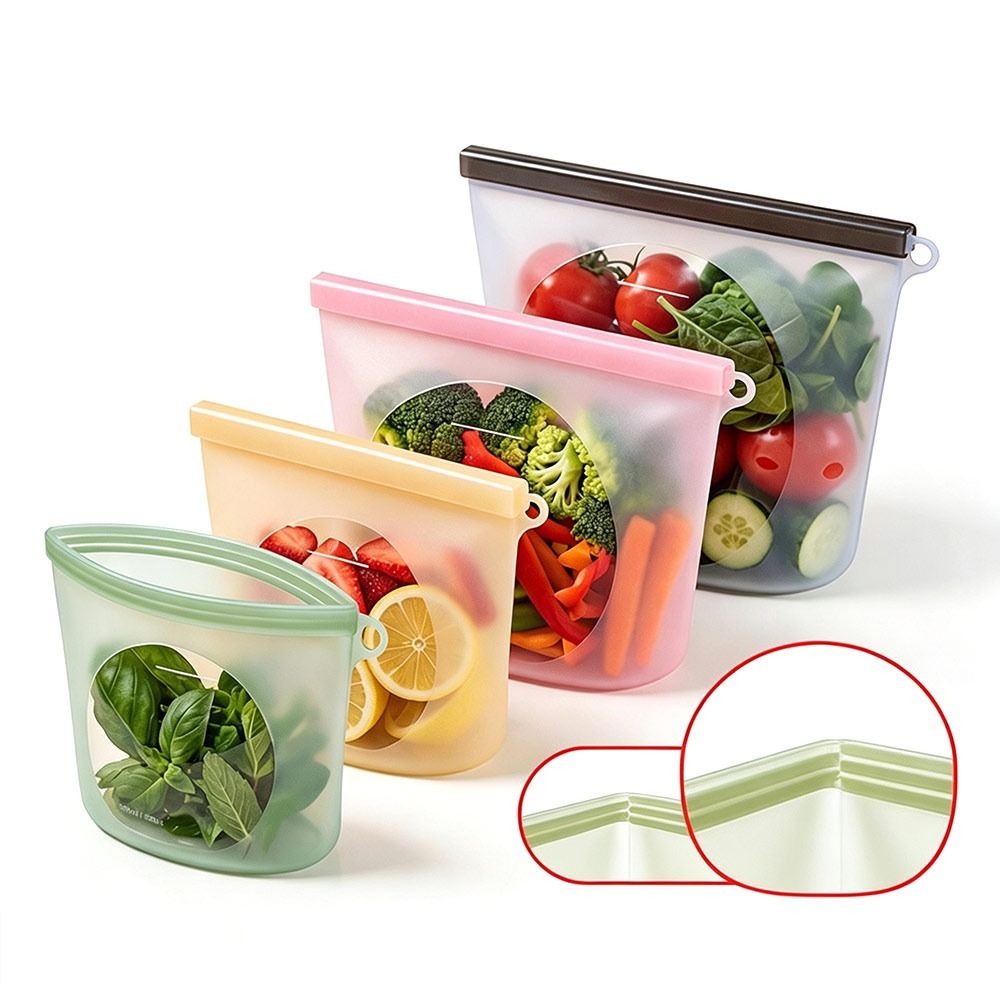 Food Pouch Reusable - أكياس سيليكون لحفظ الطعام، مقاومة للرطوبة،